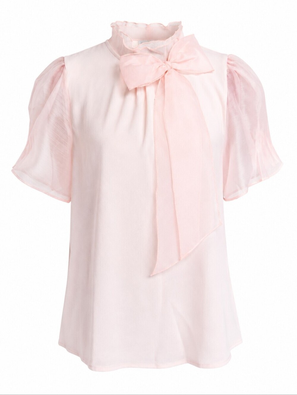 Women's Short-sleeved Pink Chiffon Lightweight Blouse, Size L